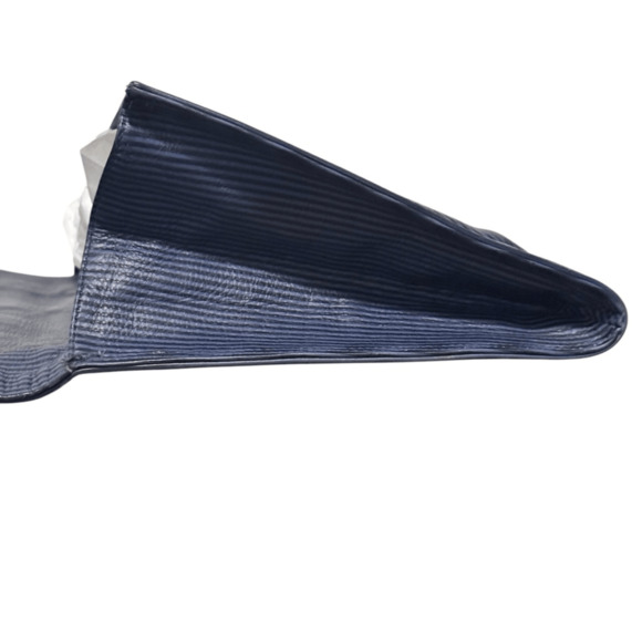 Bagheera Vintage Navy Blue Striped Leather Clutch Snap Closure - Made in Italy - Picture 5 of 12